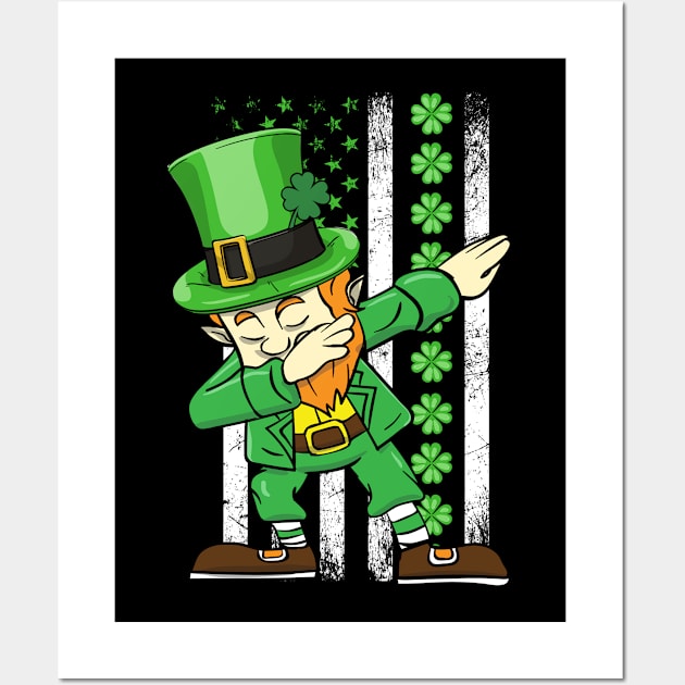 Dabbing Leprechaun Patricks Day Shamrock Irish American Flag Wall Art by 2blackcherries